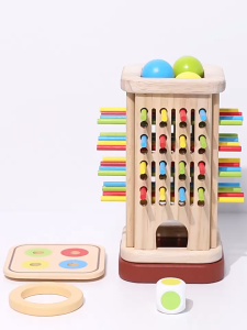 SKISOPGO Wooden Tower Sticks Game Family Tower Game 3 in1 Montessori Wooden Sticks Dice Board Game for Kids EInteractive Toys