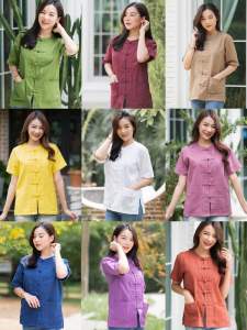 เสื้อผ้าฝ้ายกระดุมหน้า ทรงม่อฮ่อม คอกลมกระดุม5เม็ด 18สี