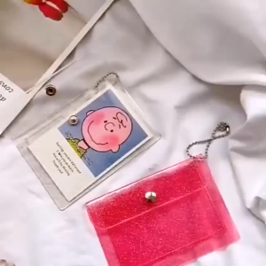 QQ - Dompet Kartu Koin Gantungan Tas Card Holder Photocard Transparan PVC Mika Simple Glitter