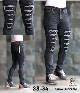 Celana Jeans Bikers Sobek Ripped Pria Panjang Stretch Melar Denim Size 28-34