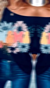 Black MAMA Flower Print Asymmetric Neck Casual T Shirt (KS25225389-2) - Big Size (50-130kg)