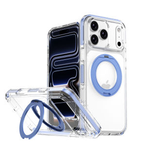 Real Magnetic Shockproof For Magsafe Case For iPhone 17 Pro 18 Pro Max Air Transparent Back Metal Rotating Bracket Stand Cover