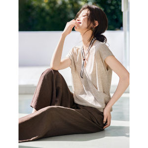 MOHANYIMEI | New Summer V-neck Cross-front Blouse and High-waisted Wide-leg Pants Office Suit