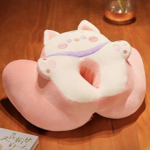 Cartoon Cat Nap Pillow Neck Support Pillow for School Kids Office Nap Time Cute Animal Shaped Plush Pillow Comfortable Sleep