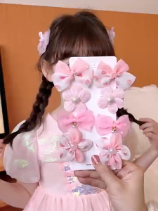 10Pcs Elastic Bowknot Ponytail Hair Clip Set Headdress Korea Hair Accessories for Kids Girls