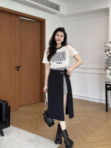 Shalldoer | Fashionable Round Neck Short Sleeve T-Shirt And Plaid Mini Skirt Two-Piece Set For Women Summer 2025 Age-Defying Ensemble