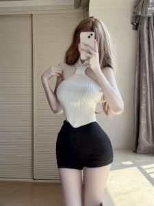 เสื้อกั๊กสายเดี่ยวสีขาว ทรงเข้ารูป ทรงเข้ารูป แขนกุด คอวี ทรงเข้ารูป แฟชั่นฤดูร้อน สำหรับผู้หญิง เสื้อชั้นในสุดเท่