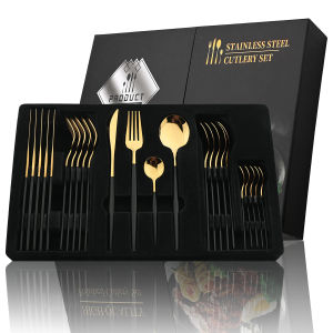24Pcs Stainless Steel Tableware Set 24-piece Portuguese Household Knife Fork and Spoon Tableware Gift Box Set