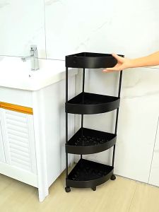 HETEE 5 Layer Bathroom Corner Shelf Shower Organizer Rack With Wheel Kitchen Rack Trolley Shelf