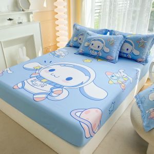 Dansunreve Sanrio Fittedsheet Single/Quuen/raja katil lembaran kartun kayu manis Gog Pikachu Elsa puteri Bedsheet