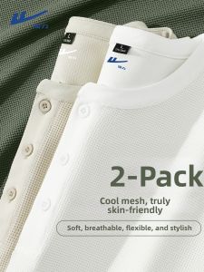 Warrior | White Long Sleeve Men Spring Henry Collar Waffle Texture TEE