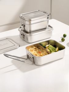 Food Grade 316 Stainless Steel Rectangular Lunch Box Steamy Meal Container for Primary School Students And Office Workers