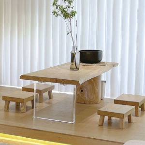 Modern Ash Wood Log Large Board Tea Table Balcony Tea Table Japanese Tatami Acrylic Feet Silent Style Tea Table and Chair