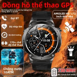 Đồng Hồ Thông Minh Quân Sự Nam Mới 2025 Thể Thao Ngoài Trời GPS Chống Nước 10ATM Pin 730mAh Cao Cấp La Bàn NFC Đèn Pin LED Gọi HD Cho Android Và iOS