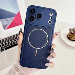 เคสโทรศัพท์หนังลายลิ้นจี่แบบแม่เหล็กสำหรับ iPhone 17 16 Pro Max 15 14 13 รองรับ Magsafe ป้องกันการลื่น ขอบกันกระแทก ผิวด้าน