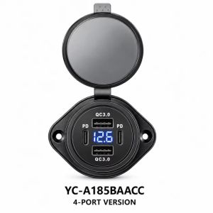 Aitemay 4-Port Car USB Charger PD 32W QC3.0 22.5W Fast Charging 12-24V Voltmeter LED Display Waterproof Flip Cover For Truck Bus RV