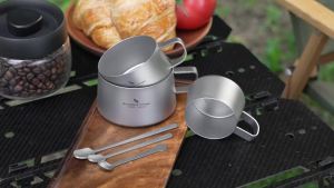 Boundless Voyage | Boundless Voyage Double Wall Titanium Coffee Cup with Handle Tea Mug Espresso Cup Outdoor Camping Mug Travel Drinkware