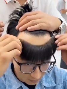 Men Toupee Forehead Hair Line Frontal Hairpiece for Men With 6 Pieces Free Tape Brazilian Human Hair Replacement For Baldness 6 inch Short Remy Hair With PU Skin Base Natural Hair