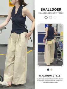 Shalldoer | Summer Casual Style Womens Outfit Set High Waist Wide Leg Pants Sleeveless Top And Bottoms Breathable Pure Color Non-Repeating