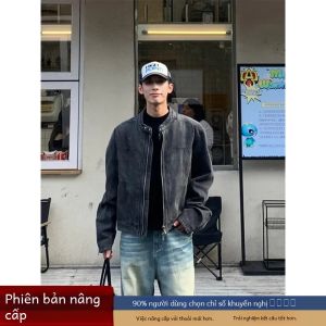 Cleanfit Vai Ngắn Nam Denim Áo Khoác Mùa Xuân Mùa Thu Thời Trang Cảm Giác Cao Cấp Thương Hiệu Không Cổ Áo Xe Máy Áo Khoác