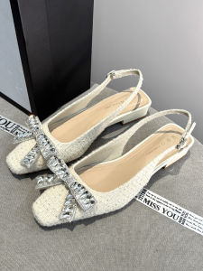 French Style Butterfly Knot Diamond Embellished Open Toe Sandals Womens Fashionable Spring Summer New Arrival Low Heel