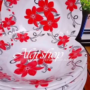 12Pcs Gratis Sndok Piring Melamin Cekung Bintang Merah Tahan Panas Anti Kelopek