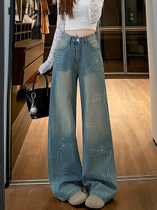 La Chapelle | Quần Jeans Bánh Mì Xanh Nhạt Pha Lấp Lánh Cao Cổ Ôm Body