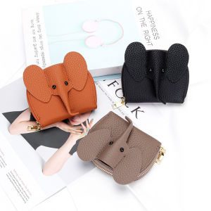 ROYAL BAGGER Women Card Holders Genuine Cow Leather Fashion Cute Elephant Shape Women Short Wallet Zipper Purse
