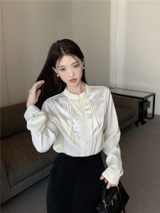 GUZILIAN | New Chinese Style Long Sleeve Chiffon Shirt Womens Autumn Winter Vintage National Style Small Shirt Elegance Top Button Stand Collar