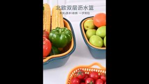 Baskom Saringan 2 Lapis / Keranjang Cuci Tiris Buah Sayur / Wadah Pengering Pencuci Sayuran Peniris