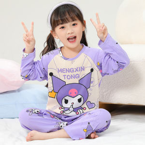Girls Sleepwear Long Sleeve Thin Spring Autumn Home Clothes Cute Girl Set Polyester Fiber Breathable Comfortable Childrens Clothing