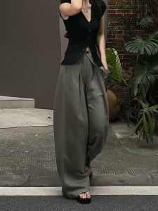 High Waist Wide Leg Pants Womens Summer New Style Retro Floor-Length Design Loose Slimming Trousers Korean Style Commute