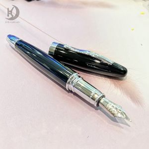 1 PCS JD01 Luxury-Premium Black Silver Fountain Pen - Smooth Elegance PenSuitable for Business Office Stationery