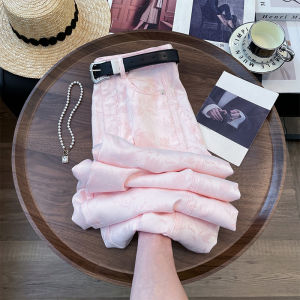 Retro Fashionable Floral Print Wide Leg Pants Pink Sweet Commute Elastic Waist Casual Straight Leg Trousers Womens High Waist Long Pants