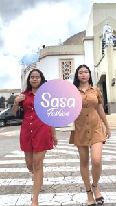 SASA ALORA Dress Puff Sleeve Dresses with Button and Collar