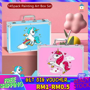 【Malaysia Spot Sale】Suitcase Box 145pcs Kids Drawing Art Set Painting Pen Colour Pencils With Case