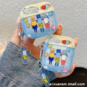 SpongeBob SquarePants Cartoon Beach City Residents Sausage Mouth Pendant Suitable for Airpods2/4 Generation Apple Bluetooth Earphone Protective Case Pro2/3 Cream Wave Anti-fall Storage Box