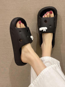 Bathroom Leakproof Womens Slippers Summer Cute Little Dog Indoor Home Bath Quick Dry Anti-Slip Hollow out Couple Cold Slippers