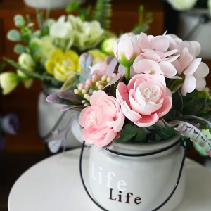 Ceramic pot silk flower artificial flower pot home decoration living room office desk artificial flower ornaments