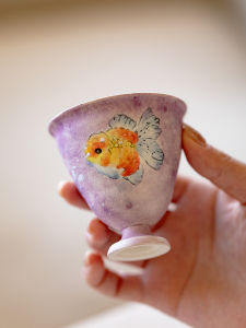 Fanyu Hand-Painted Ceramic Tea Cup Elegant Ladys Personal Cup High-Armed Creative Pink Color Fish Head Cup Premium Tea Drinking Cup