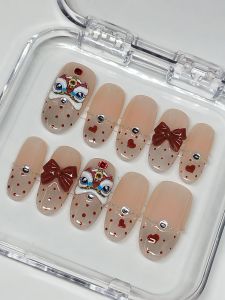 Nailsbox thủ công Y12 nails tết hoạ tiết lân nơ nổi