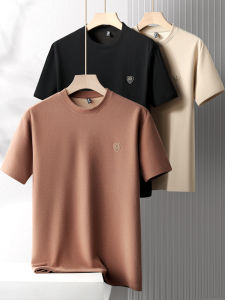 Mens Large Size round Neck Short Sleeve Sweatshirt Cashmere Base Shirt Half Sleeve Autumn Winter Thickened Casual Wear