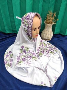 Mukena Terusan Dewasa Bahan Katun Polino Motif Bunga Cosmos Indah Cantik