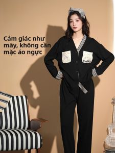 MiiOW | Áo ngủ cotton nguyên chất thoáng khí có đệm ngực cho nữ MiiOW phong cách hoạt hình mùa thu dài tay quần dài thoải mái mặc ở nhà