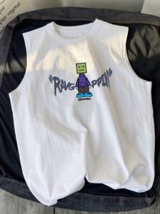 Áo Thun Cotton Nam Mùa Hè 2025 Phong Cách Mới Hong Kong INS Thời Trang Rộng Rãi Thường Ngày Không Tay Áo Thun Phong Cách Mỹ