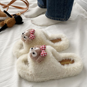 White Cute Fluffy Slippers Womens Autumn Winter Outdoor Thick Bottom New Indoor Home Heightening Cotton Slippers