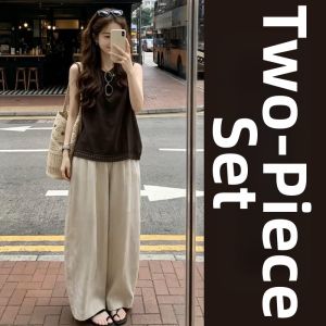 LIRUSHAN | Casual Comfortable Brown Linen Sleeveless Set