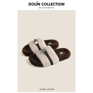 Winter Cute Plush Slippers: Women's Outdoor Wearable Retro Lamb Fur Cotton Slippers