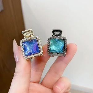 Fantasy Ocean Blue Resin Square Rhinestone Hair Claw Small Size Exquisite Metal Side Bang Clip Cute Hair Clip Hair Accessories