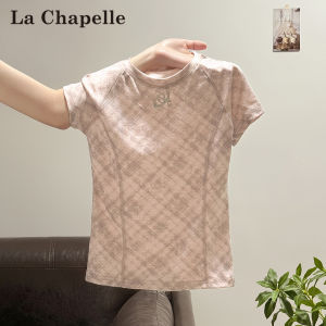 La Chapelle | Áo Thun Tay Ngắn Caro Mỹ Dành Cho Phụ Nữ Ôm Body Mỏng Hợp Mùa Hè